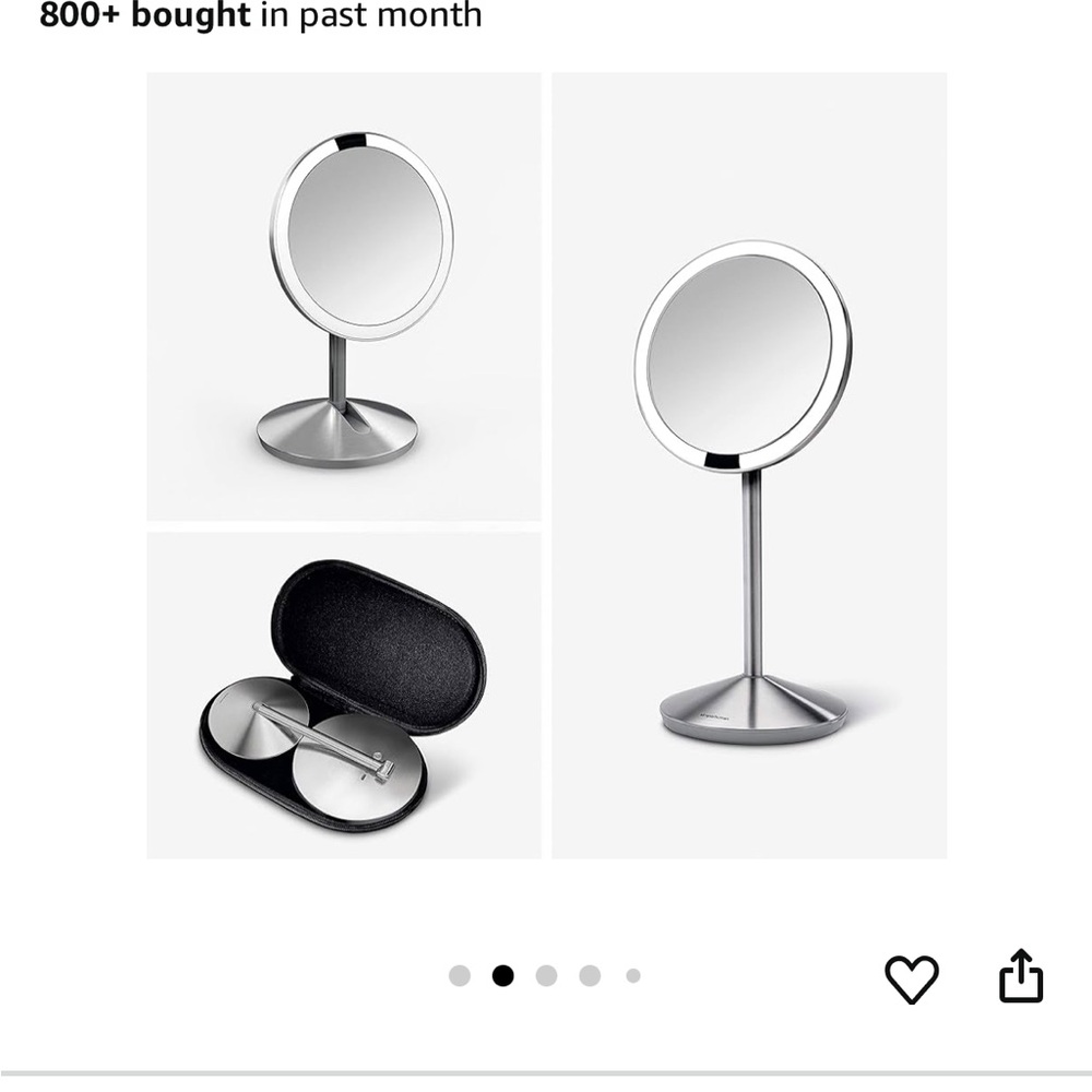 Simplehuman 5” round 10x magnification travel mirror
